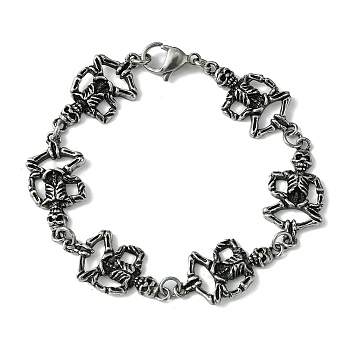 Halloween 304 Stainless Steel Skeleton Link Chain Bracelets for Women Men, Antique Silver, 8-5/8 inch(22cm)