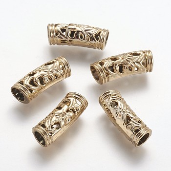 Tibetan Style Alloy Tube Beads, Light Gold, 19x6mm, Hole: 4mm