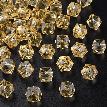 Transparent Acrylic Beads, Faceted, Square, Wheat, 8.5x9.5x9.5mm, Hole: 2.5mm, about 1070pcs/500g