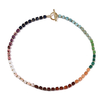 Cube Natural Agate Beaded Necklaces for Women, Real 18K Gold Plated, 17.40 inch(44.2cm)