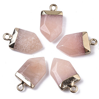 Natural Pink Aventurine Pointed Pendants, with Light Gold Plated Top and Brass Loop, Arrow, Faceted, 19x10.5x4.5mm, Hole: 1.8mm