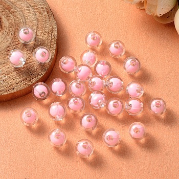 Transparent Acrylic Beads, Bead in Bead, Round, Pearl Pink, 8x7.5mm, Hole: 2mm, about 1700pcs/500g