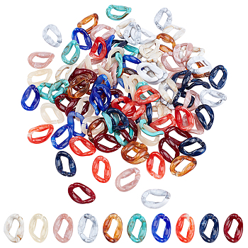 Elite 300g 10 Colors Acrylic Linking Rings, Quick Link Connectors, For Curb Chains Making, Imitation Gemstone Style, Twist, Mixed Color, 37.5x27x5.5mm, Inner Diameter: 25.5x9mm, about: 9pcs/30g, 30g/color