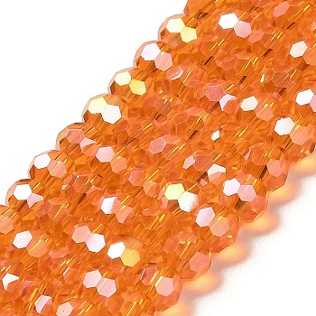 Transparent Glass Beads, 32 Facets, AB Color Plated, Round, Dark Orange, 6x5.5mm, Hole: 1.2mm, about 91~93pcs/strand, 19.57''~19.92''(49.7~50.6cm)