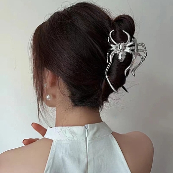 Halloween Alloy Claw Hair Clips for Women Girls, Spider, Platinum, 60x110x47.5mm