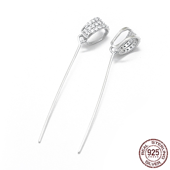 Rhodium Plated 925 Sterling Silver Pinch Bails, with Cubic Zirconia, Clear, Platinum, 41mm, Hole: 6x4.5mm, Pin: 0.65mm