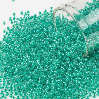 TOHO Round Seed Beads, Japanese Seed Beads, (1832) Inside Color AB Crystal/Turquoise Lined, 11/0, 2.2mm, Hole: 0.8mm, about 1110pcs/bottle, 10g/bottle