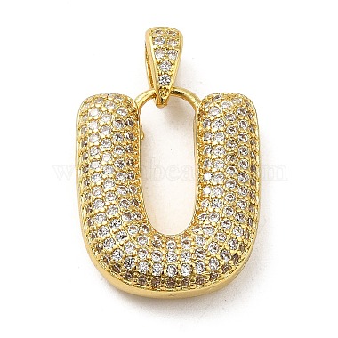 Real 18K Gold Plated Clear Letter U Brass+Cubic Zirconia Pendants