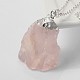 Bisel natural de piedras preciosas en bruto en bruto rosa collares pendientes de cuarzo(NJEW-JN01110)-2