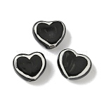 Handmade Porcelain Beads, Hand Painted Ceramic Beads, Heart, Famille Rose Porcelain, Black, 12~13x14~15x6~7mm, Hole: 2.5~3mm(PORC-P031-03E)
