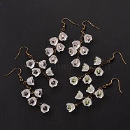 Glass Flower Beads Dangle Earrings, with Acrylic and Antique Bronze Plated Metal Findings, Mixed Color, 65x19mm, Pin: 0.6mm(EJEW-JE01771)