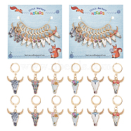 Alloy Enamel Ox-Head Pendant Locking Stitch Markers, 304 Stainless Steel Clasp Stitch Marker, Mixed Color, 3.5cm, 6 style, 2pcs/style, 12pcs/set(HJEW-AB00056)