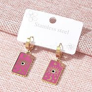 304 Stainless Steel Enamel Hoop Earrings for Women, Rectangle with Eye, Golden, Pale Violet Red, 40x12.5mm(STAS-Z105-01G-03)