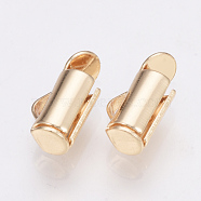 Brass Slide On End Clasp Tubes, Slider End Caps, Light Gold, 6x6x4mm, Hole: 1x2mm, Inner Diameter: 3mm(X-KK-Q747-11A-KC)