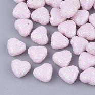 Opaque Acrylic Beads, with Glitter Powder, Heart, Pink, 8x9.5x5.5mm, Hole: 1.4mm(MACR-T033-06A)