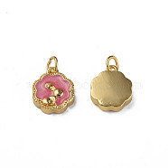 Brass Enamel Charms, with Jump Rings, Nickel Free, Real 18K Gold Plated, Flower with Rabbit, Light Coral, 13.5x11x3.5mm, Jump Ring: 5x1mm, 3mm inner diameter(KK-N233-382)