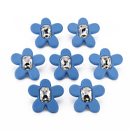 Crystal Rhinestone Flower Stud Earrings with 925 Sterling Silver Pins for Women, Steel Blue, 32.5x34mm, Pin: 0.6mm(MACR-275-035A)
