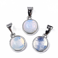 Opalite Pendants, with Platinum Tone Brass Settings and Platinum Tone Iron Snap on Bails, Half Round/Dome, 15.5x12x6mm, Hole: 5x7mm(G-T131-19H)