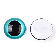 Glass Cabochons, Half Round with Eye, Dark Turquoise, 20x6.5mm(GGLA-T004-04P)