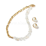 Synthetic Opalite Chip Beads Jewelry Set, Gemstone Beaded Necklace and Drop Huggie Hoop Earrings for Women, Light Gold, 16.73 inch(42.5cm), 20mm, Pin: 1mm(SJEW-JS01223-08)