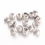 Brass Crimp Beads Covers, Nickel Free, Round, Platinum Color, About 3.2mm In Diameter, 2.2mm Thick, Hole: 1mm, about 200pcs/10g(X-EC266-1NF)