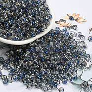 Iris Glass Seed Beads, Half Plated, Two Tone, Round, Midnight Blue, 6/0, 4x3mm, Hole: 1.4mm(SEED-Z001-C-D06)