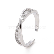 Clear Cubic Zirconia Criss Cross Open Cuff Ring, Brass Jewelry for Women, Platinum, Inner Diameter: 18mm(RJEW-E072-02P)