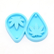 DIY Pendant Silicone Molds, for Earring Making, Resin Casting Molds, For UV Resin, Epoxy Resin Jewelry Making,, Teardrop with Pot Leaf Pattern, Deep Sky Blue, 38x52.5x7.2mm, Hole: 2.2mm, Inner Diameter: 34x25mm(DIY-WH0301-89)