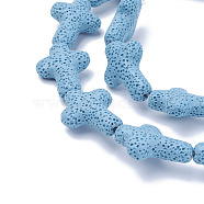 Natural Lava Rock Beads Strands, Cross, Dyed, Deep Sky Blue, 25~27x19~19.5x7.5~8mm, Hole: 1.5mm, about 16pcs/strand, 16.5 inch(42cm)(G-L498-E14)