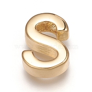 Brass Charms, Long-Lasting Plated, Letter, Letter.S, S: 9x6.5x3mm, Hole: 1.6mm(X-ZIRC-I037-01S-G)