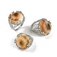 Half Round Natural Shell Finger Rings, Brass Adjustable Rings, Platinum, 21~22mm, US Size 7 1/4(17.5mm)(RJEW-P128-05P)