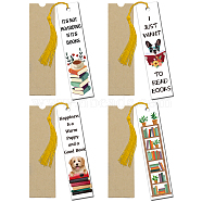 4 Patterns Rectangle Waterproof Acrylic Bookmarks Set, with Polyester Tassel Decorations and Paper Bags, Mixed Color, Bookmark: 120x28mm, 4pcs/set(DIY-GL0004-50A)
