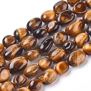 Natural Tiger Eye Beads Strands, Tumbled Stone, Nuggets, 5.5~10.5x5.5~7x2.5~6.5mm, Hole: 0.8mm, about 54pcs/strand, 15.94 inch(40.5cm)(X-G-L478-45B)