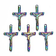 Alloy Pendants, Cadmium Free & Lead Free, for Religion, Cross with Jesus, Rainbow Color, 44x23x5mm, Hole: 2.5mm(PALLOY-N156-061-RS)