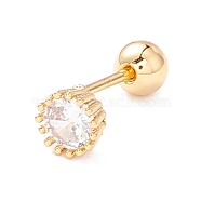 Flat Round Clear Cubic Zirconia Stud Earrings for Women, Dainty Brass Earrings with Screw Back Ball Tragus, Golden, 5x5x3mm, Pin: 0.7mm(EJEW-A065-04G)