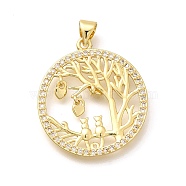 Rack Plating Brass Micro Pave Cubic Zirconia Pendants, Long-Lasting Plated, Lead Free & Cadmium Free, Tree of Life Charms, Real 18K Gold Plated, 27.5x24.5x2mm, Hole: 5x3mm(KK-L226-051G-03)