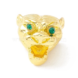 Rack Plating Brass Cubic Zirconia Beads, Long-Lasting Plated, Real 18K Gold Plated, Tiger, Green, 13.5x14x15mm, Hole: 3.5mm(KK-E280-27G-02)