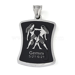 304 Stainless Steel Pendants, with Enamel, Stainless Steel Color, Rectangle with Constellation, Gemini, 39x26x3mm, Hole: 7x3mm(STAS-O008-01E)