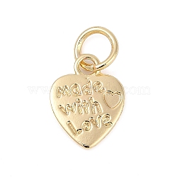 Alloy Charms, Heart with Word Made with Love, Long-Lasting Plated, Rack Plating, with Jump Ring, Golden, 12x9.5x1mm, Hole: 4mm(FIND-H012-04G)