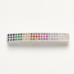 Brass Micro Pave Cubic Zirconia Beads, Rectangle, Colorful, Platinum, 35x5.5x3.5mm, Hole: 1.5mm(ZIRC-S061-47P)