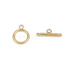 Stainless Steel Toggle Clasps, Ring, Golden, 3~14x10~22mm(PW-WG4910C-01)