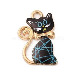 Alloy Enamel Pendants, Cadmium Free & Lead Free, Light Gold, Cat Charm, Black, 21x14x1.5mm, Hole: 2mm(ENAM-T011-139E)