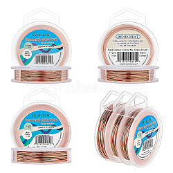 BENECREAT 3 Rolls 3 Styles Round Copper Craft Wire, Light Gold, 0.6~1mm, about 10~20m/roll, 1 roll/style(CWIR-BC0006-21)