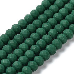 Glass Beads Strands, Faceted, Frosted, Rondelle, Dark Green, 6x4.5mm, Hole: 1mm, about 86pcs/strand, 16.14''(41cm)(EGLA-A034-P6mm-MD09)