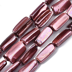 Spray Painted Natural Freshwater Shell Beads Strands, Shell Shards, Nugget Stick, Indian Red, 15~20x5~13x3~10mm, Hole: 0.8mm, about 23pcs/strand, 15.35 inch~17.32 inch(39~44cm)(SHEL-S276-90D)