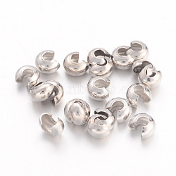 Brass Crimp Beads Covers, Nickel Free, Round, Platinum Color, About 3.2mm In Diameter, 2.2mm Thick, Hole: 1mm, about 250pcs/10g(X-EC266-1NF)