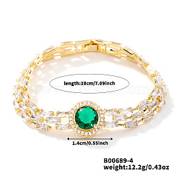 Minimalist Brass Rhinestone Chain Bracelets for Women, Green, 7-1/8 inch(18cm)(OD4455-4)