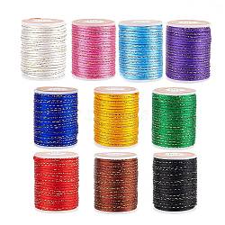 Polyester Cord, with Gold Metallic Cord, Chinese Knotting Cord, Mixed Color, 1.5mm, about 4m/roll, 10rolls/set(OCOR-OC0001-01)