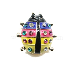 Ladybug/Ladybird Alloy Enamel Pins, with Rhinestone, for Clothes Backpack, Golden, Colorful, 27x25mm(PW-WG0EFF3-01)