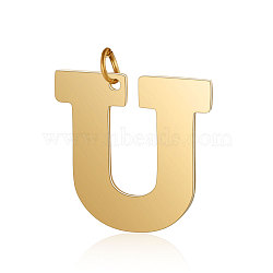 201 Stainless Steel Pendants, Letter, Golden, Letter.U, 30x30.5x1.5mm, Hole: 4.5mm(STAS-S105-T585G-U)